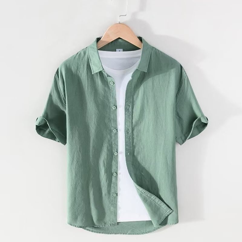 Pure Linen Men's Simple Versatile Casual Linen Short-Sleeve Shirt